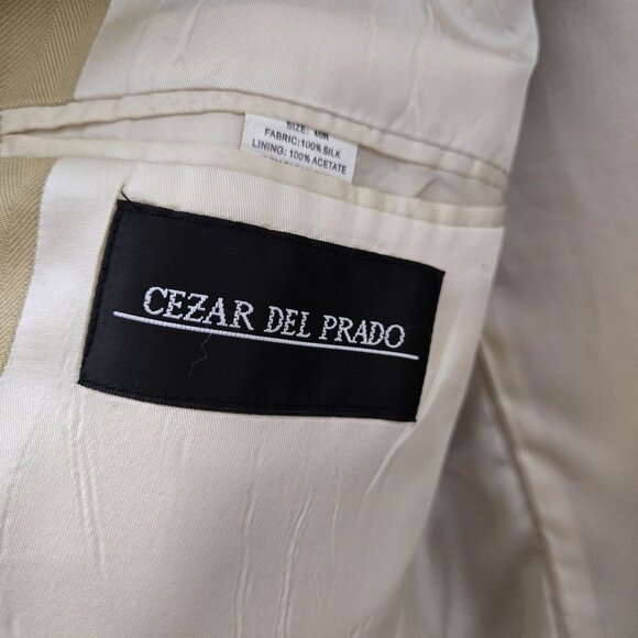 Cezar Del‎ Prado Mens Beige 100% Silk Blazer Jacket Size 40R Herringbone Summer - Picture 3 of 16